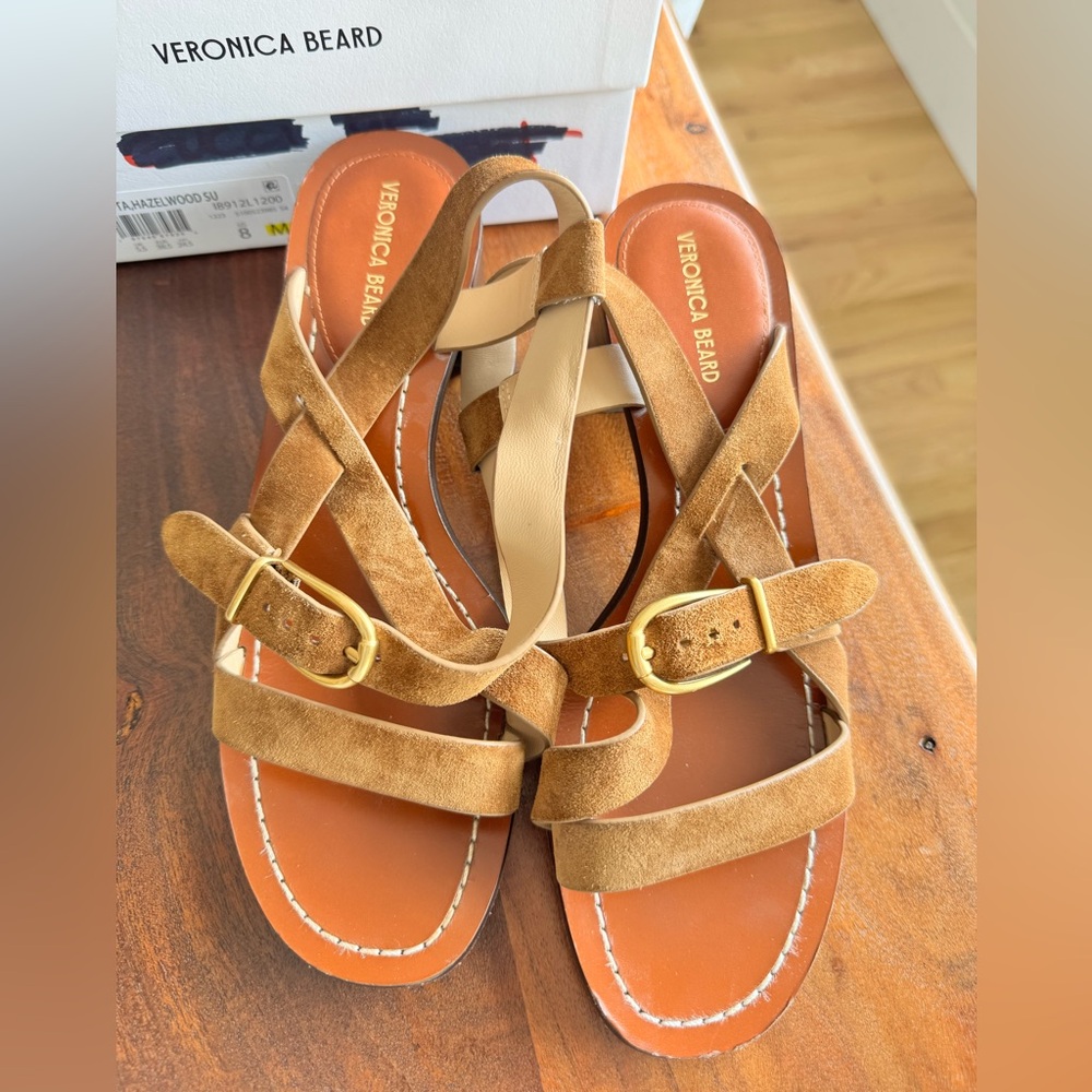 Veronica Beard Hazelnut Suede Strappy Leather Sandals Size 8